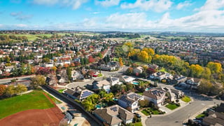 California suburban neighborhood aerial view