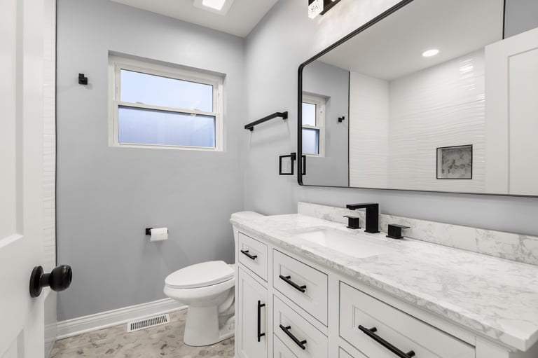 Modern bathroom with clean white surfaces and contemporary design