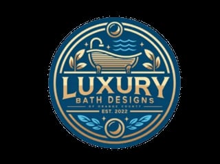 Luxury Bath Designs logo, a circular blue and gold badge featuring a bathtub, established 2022