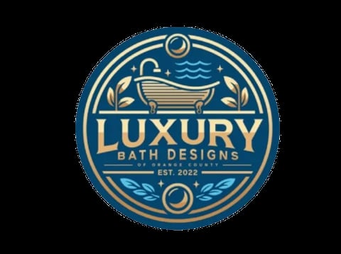 Luxury Bath Designs logo, a circular blue and gold badge featuring a bathtub, established 2022