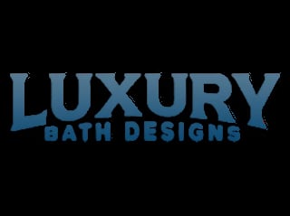 Luxury Bath Designs logo in blue text on black background