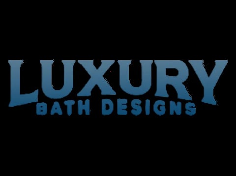 Luxury Bath Designs logo in blue text on black background
