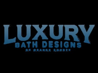 Luxury Bath Designs logo in blue text on black background with Orange County location text
