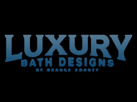 Luxury Bath Designs logo in blue text on black background with Orange County location text