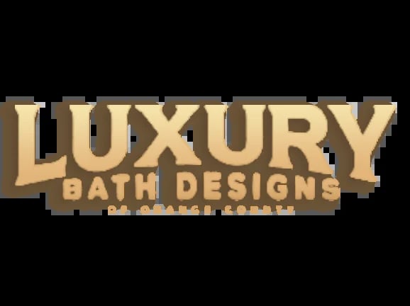 Luxury Bath Designs logo in gold lettering with tagline, on black background